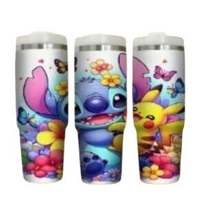 Stitch and Pokémon 30oz Stainless Steel Insulated Tumbler w/Straw - New